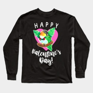 Happy Valentine's Day Caique Parrot Watercolor Long Sleeve T-Shirt